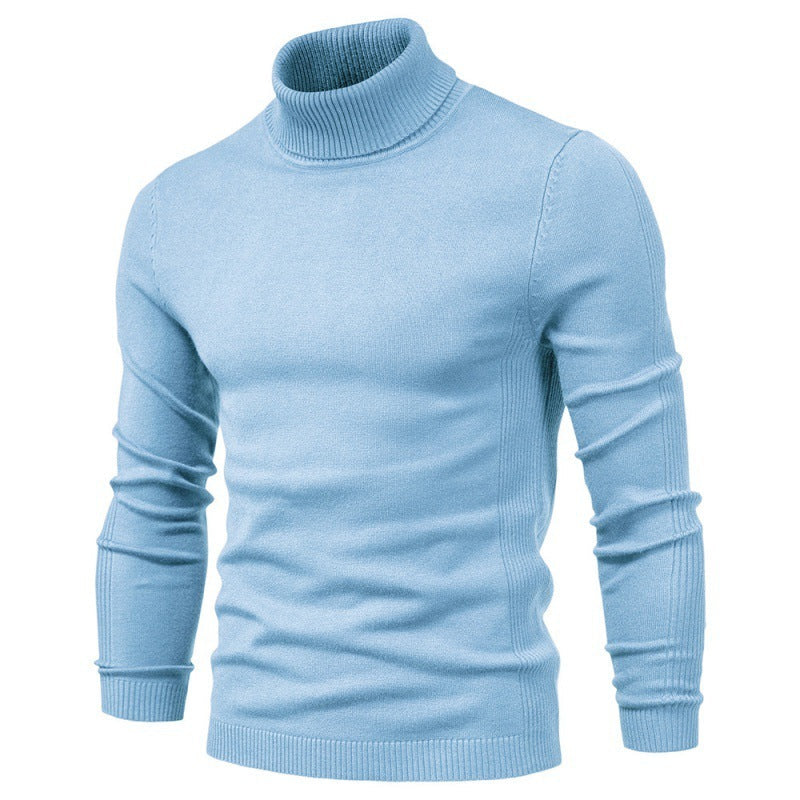 Winter Turtleneck Sweater Fashion Slim Fit Solid Color Pullover Knitted Top Men'S Clothing