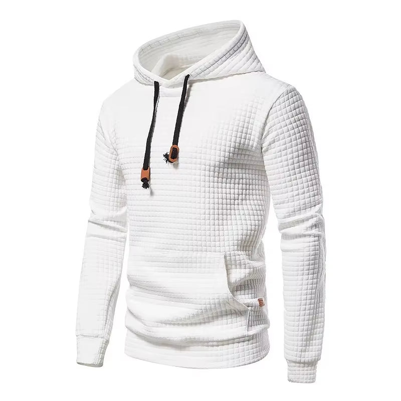 Hot Sale of the Season New Men'S Casual Hoodie Sweatshirt Embroidered Fabric Plaid Stitching Hooded Comfortable Soft Touch Stree