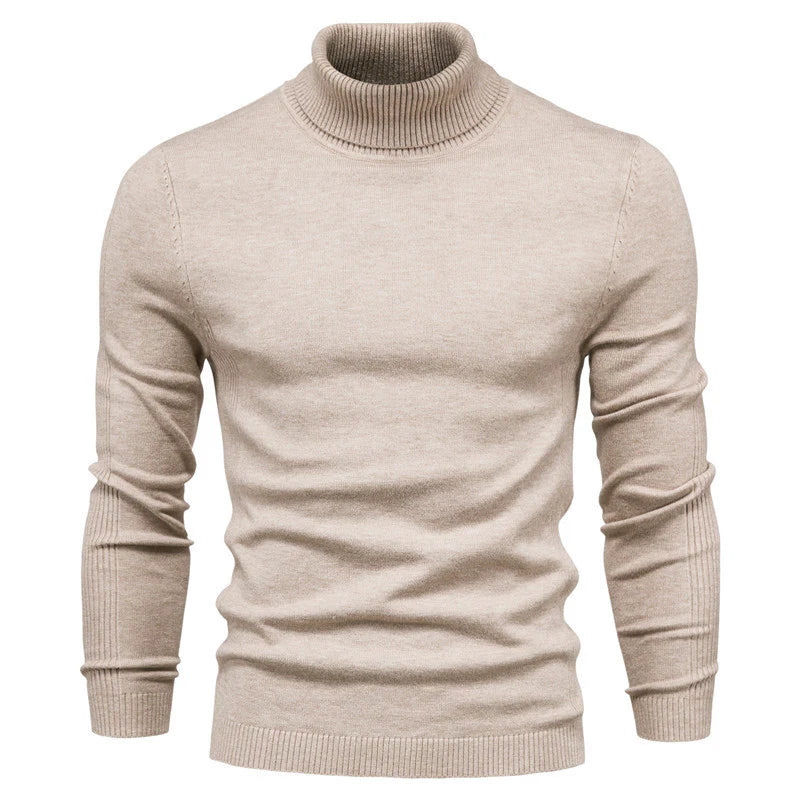 Winter Turtleneck Sweater Fashion Slim Fit Solid Color Pullover Knitted Top Men'S Clothing