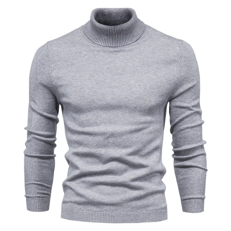 Winter Turtleneck Sweater Fashion Slim Fit Solid Color Pullover Knitted Top Men'S Clothing