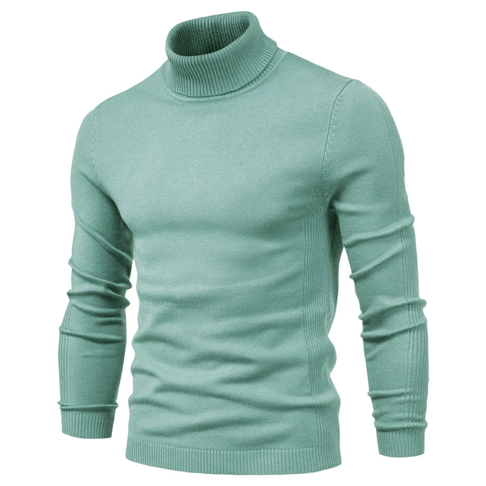 Winter Turtleneck Sweater Fashion Slim Fit Solid Color Pullover Knitted Top Men'S Clothing