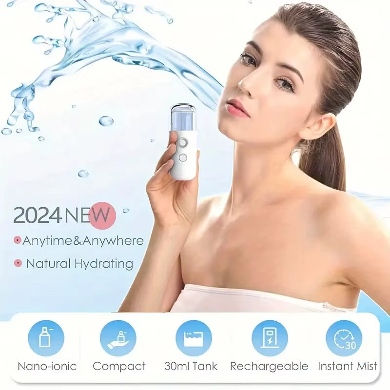 Portable Rechargeable Small Facial Steamer 30Ml Mini Humidifier Home Wireless Nano Personal Face Hydrat Sprayer Cool Mist Maker