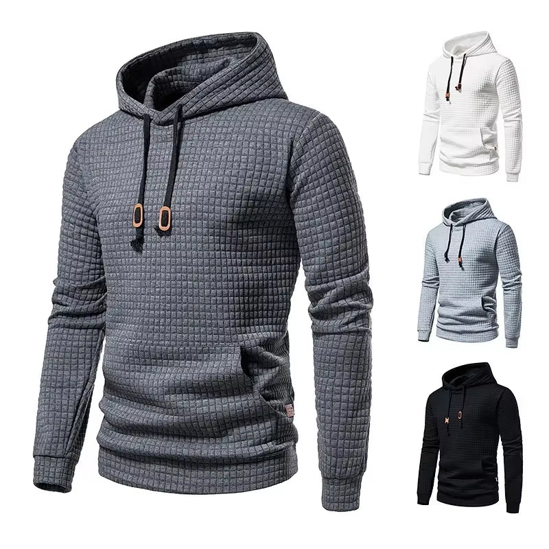 Hot Sale of the Season New Men'S Casual Hoodie Sweatshirt Embroidered Fabric Plaid Stitching Hooded Comfortable Soft Touch Stree