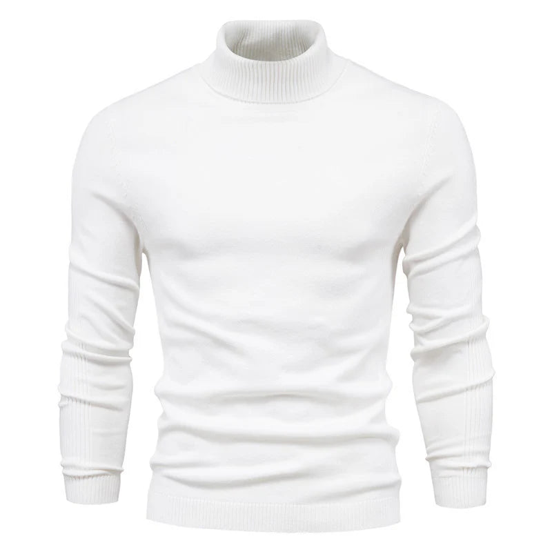 Winter Turtleneck Sweater Fashion Slim Fit Solid Color Pullover Knitted Top Men'S Clothing