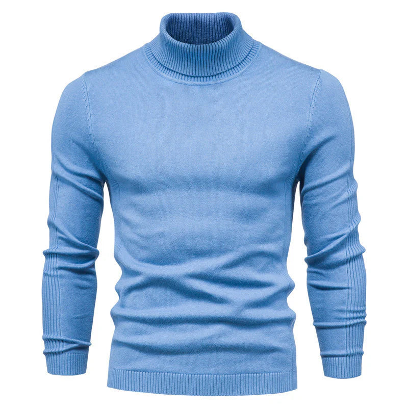 Winter Turtleneck Sweater Fashion Slim Fit Solid Color Pullover Knitted Top Men'S Clothing