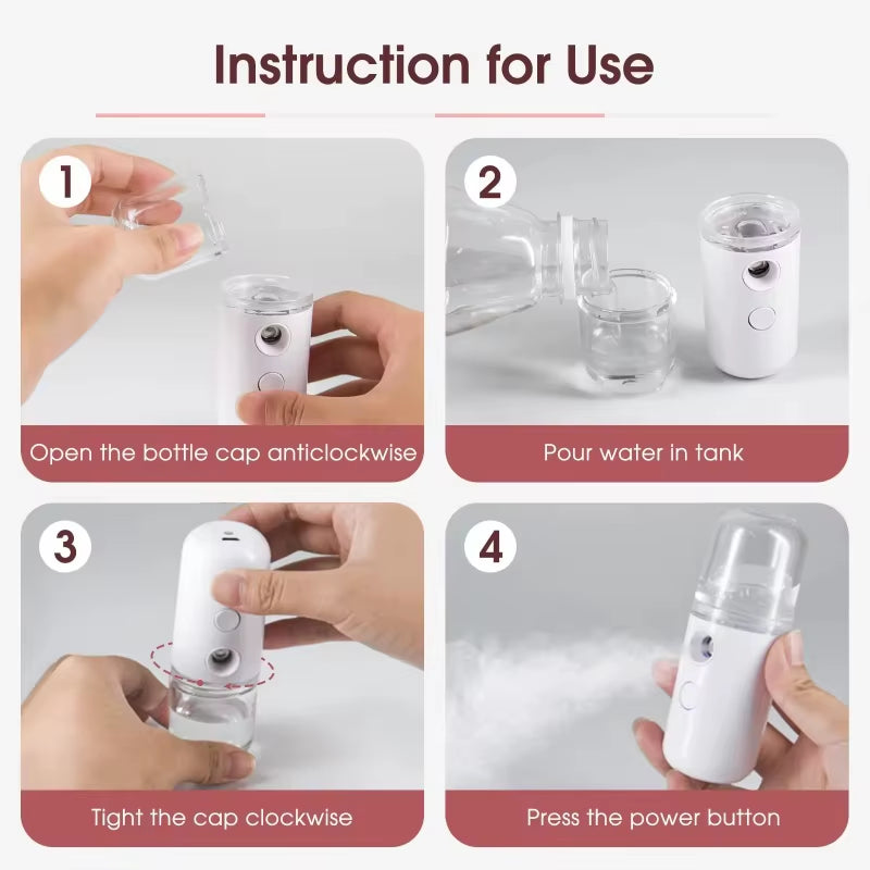 Portable Rechargeable Small Facial Steamer 30Ml Mini Humidifier Home Wireless Nano Personal Face Hydrat Sprayer Cool Mist Maker
