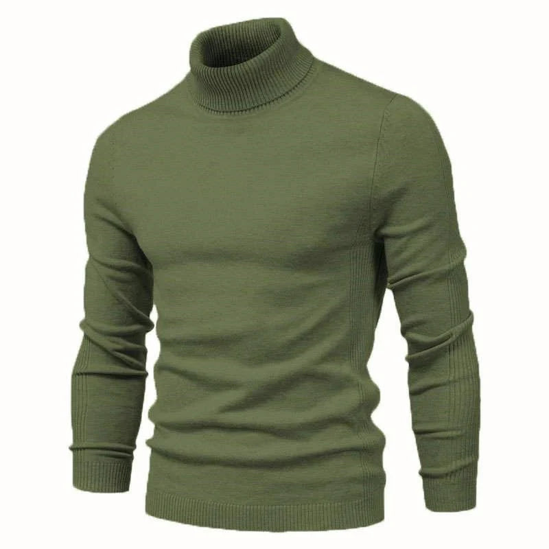 Winter Turtleneck Sweater Fashion Slim Fit Solid Color Pullover Knitted Top Men'S Clothing