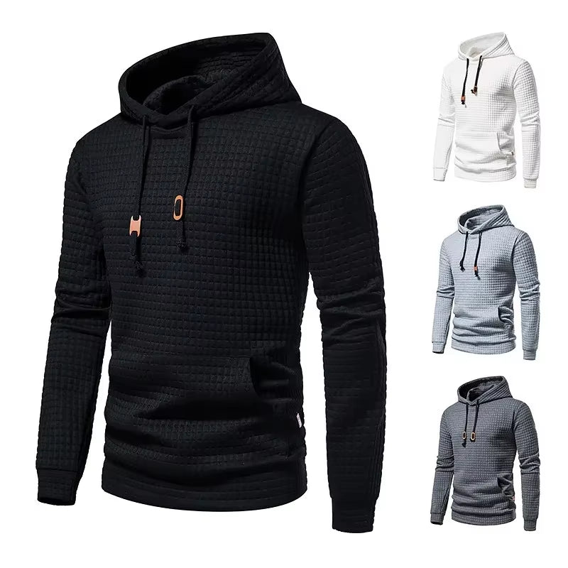Hot Sale of the Season New Men'S Casual Hoodie Sweatshirt Embroidered Fabric Plaid Stitching Hooded Comfortable Soft Touch Stree