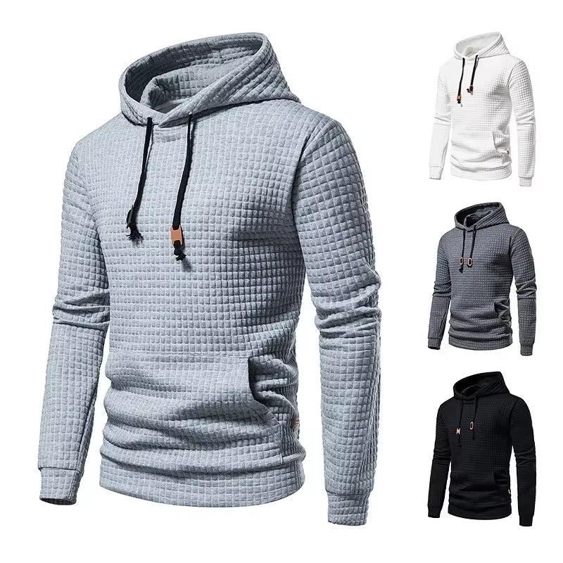Hot Sale of the Season New Men'S Casual Hoodie Sweatshirt Embroidered Fabric Plaid Stitching Hooded Comfortable Soft Touch Stree