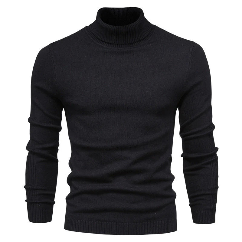 Winter Turtleneck Sweater Fashion Slim Fit Solid Color Pullover Knitted Top Men'S Clothing