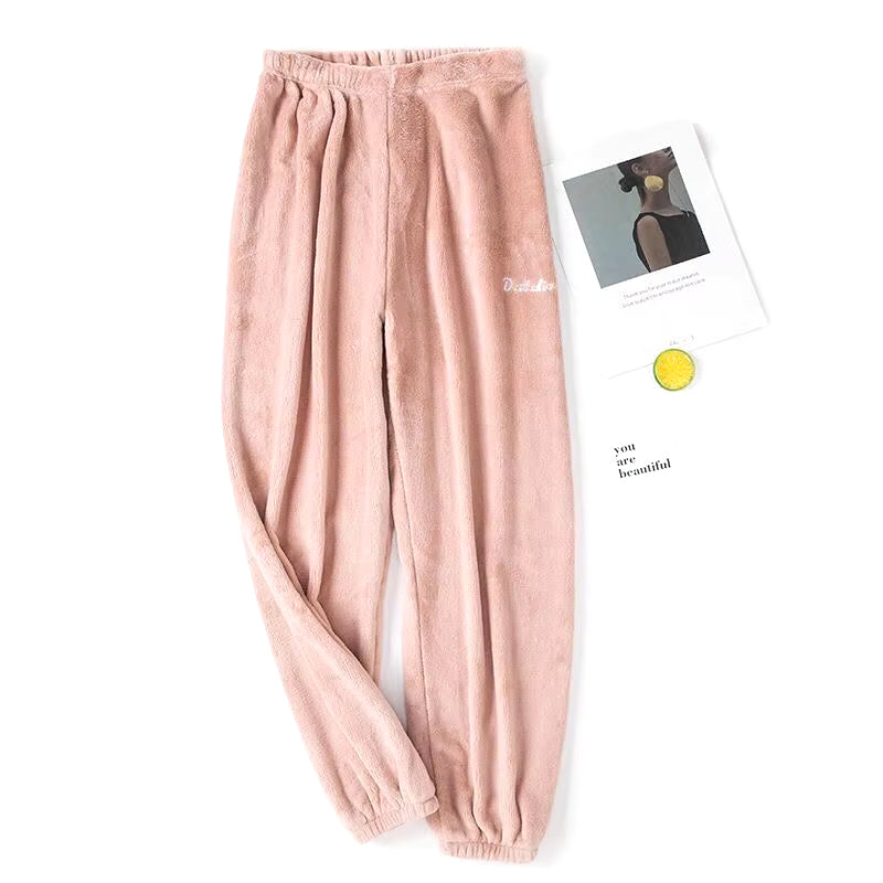 Autumn Women Solid Warm 1/2 Piece Sets Thicken Velvet Ribbed Fleece Set Pullover and Pants Women Casual Pajama Sets 2025