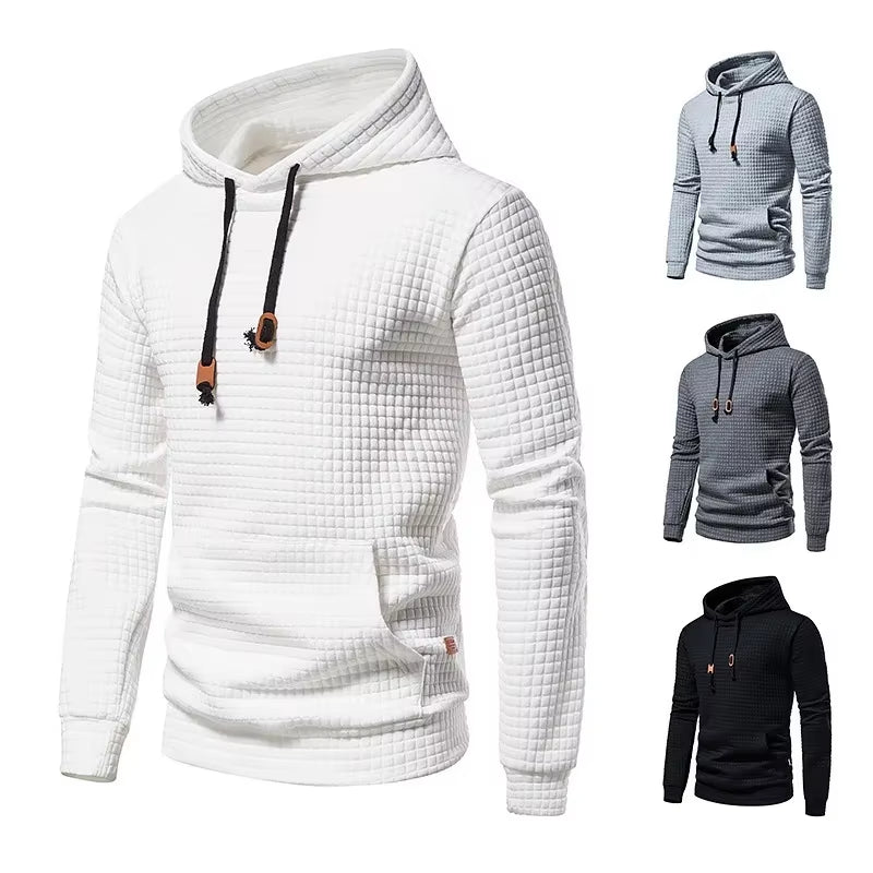 Hot Sale of the Season New Men'S Casual Hoodie Sweatshirt Embroidered Fabric Plaid Stitching Hooded Comfortable Soft Touch Stree