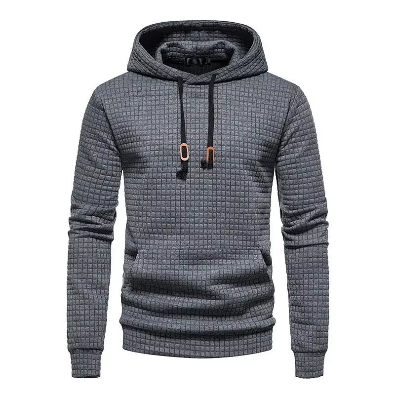 Hot Sale of the Season New Men'S Casual Hoodie Sweatshirt Embroidered Fabric Plaid Stitching Hooded Comfortable Soft Touch Stree