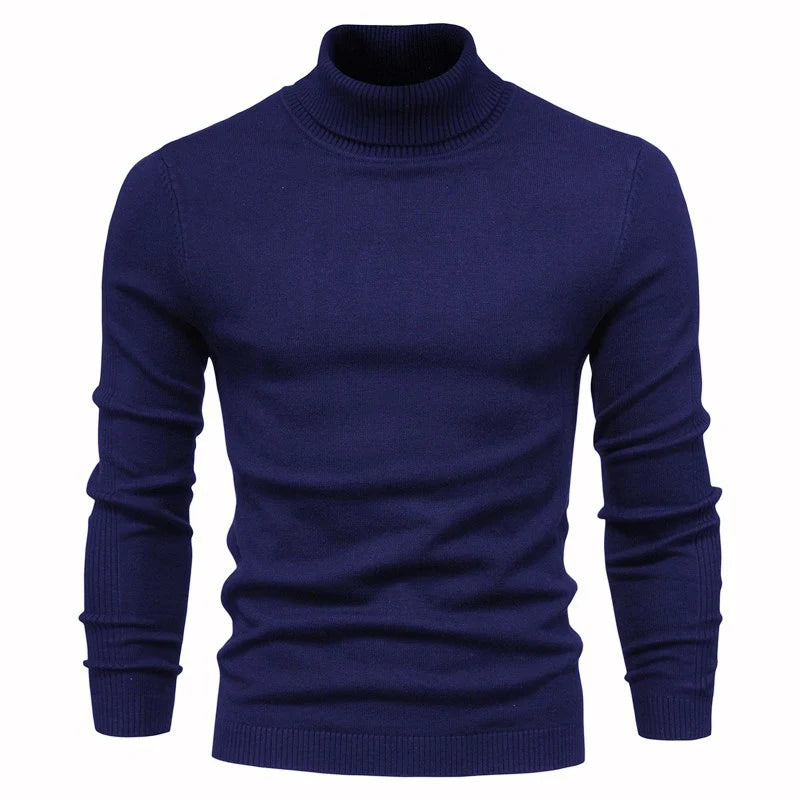 Winter Turtleneck Sweater Fashion Slim Fit Solid Color Pullover Knitted Top Men'S Clothing